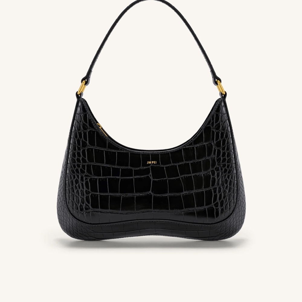 JW PEI Ruby Hobo Bag Black Croc Embossed